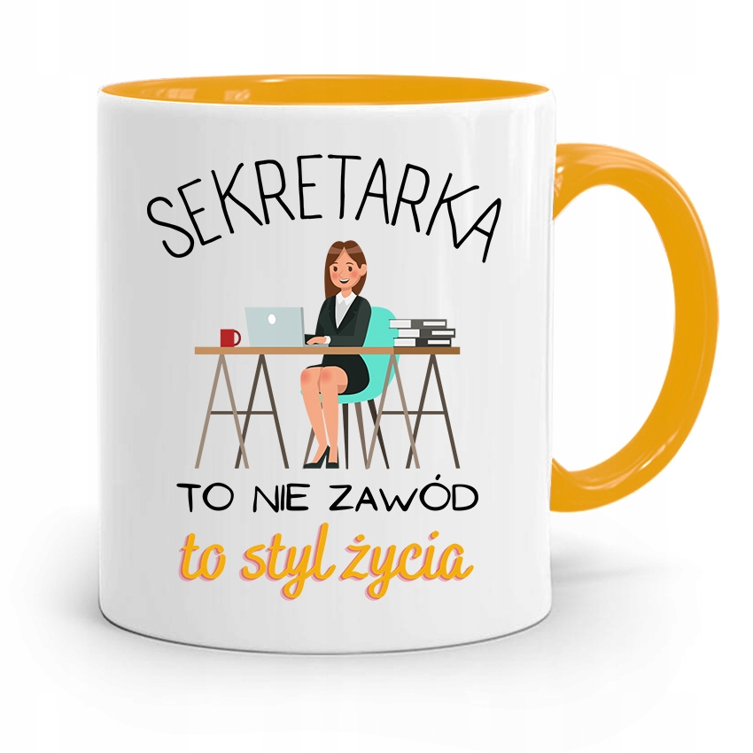 Kubek Żółty Prezent Dla Sekretarki To Styl Życia Z Nadrukiem Ze Zdjęciem