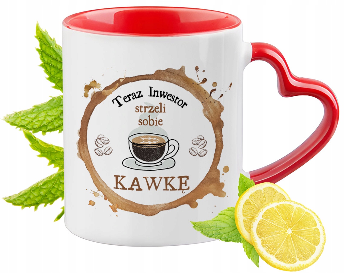 Kubek Dla Inwestora Czerwony Z Uszkiem W Kształcie Serca Na Prezent
