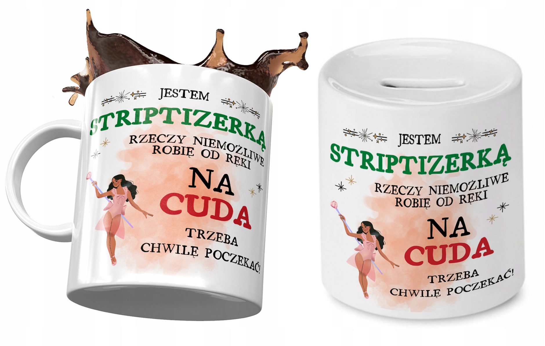 Dla Striptizerki Zestaw Kubek + Skarbonka Prezent Z Nadrukiem Ze Zdjęciem