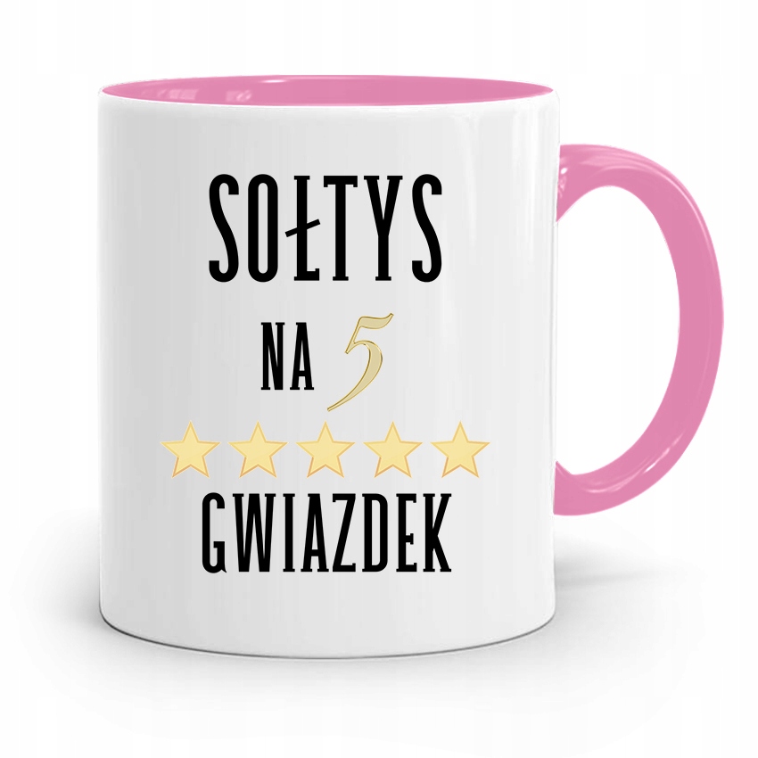 Dla Sołtysa Kubek Różowy Na Pięć Gwiazdek Z Nadrukiem Ze Zdjęciem
