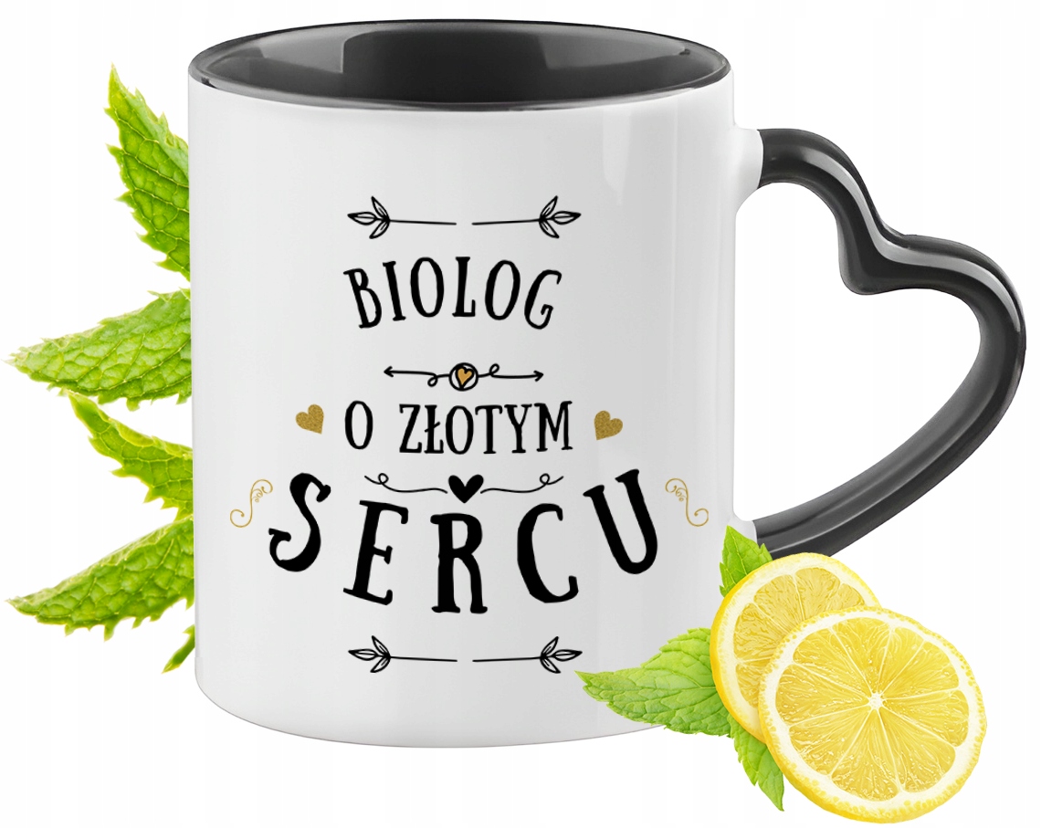 Kubek Czarny Z Uszkiem W Kształcie Serca Dla Biologa Na Prezent