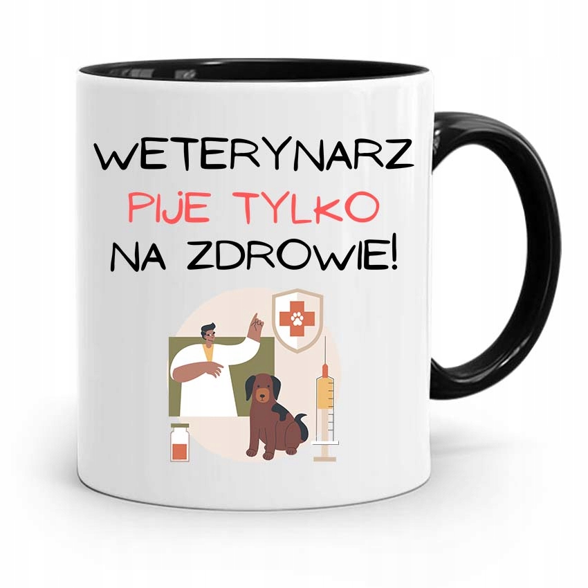 Kubek Czarny Dla Weterynarza Pije Tylko Na Zdrowie Z Nadrukiem Ze Zdjęciem