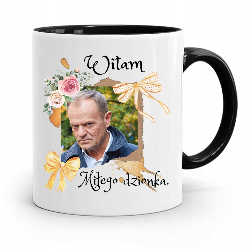 Kubek Czarny Donald Tusk Po Platforma Prezent Z Nadrukiem Ze Zdjęciem