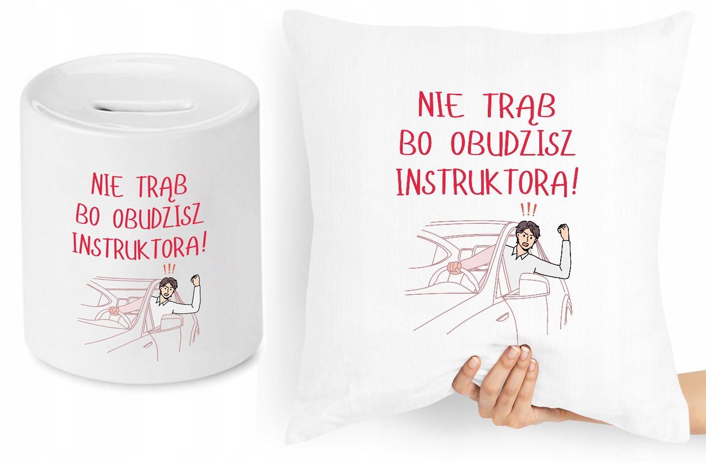 Dla Instruktora Zestaw Poduszka + Skarbonka Z Nadrukiem Ze Zdjęciem