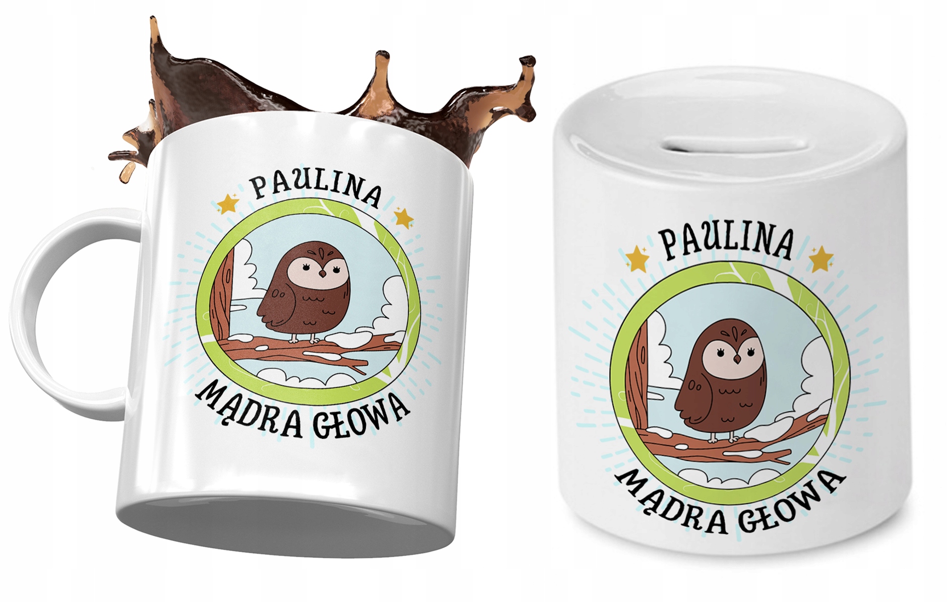 Dla Pauliny Zestaw Kubek + Skarbonka Dla Dziecka Z Nadrukiem Ze Zdjęciem