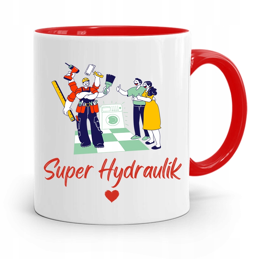 Kubek Czerwony Hydraulika Super Hydraulik Z Nadrukiem Ze Zdjęciem