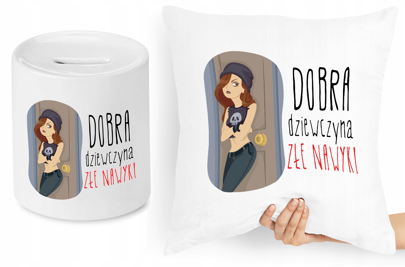 Dla Dziewczyny Zestaw Poduszka + Skarbonka Prezent Z Nadrukiem Ze Zdjęciem