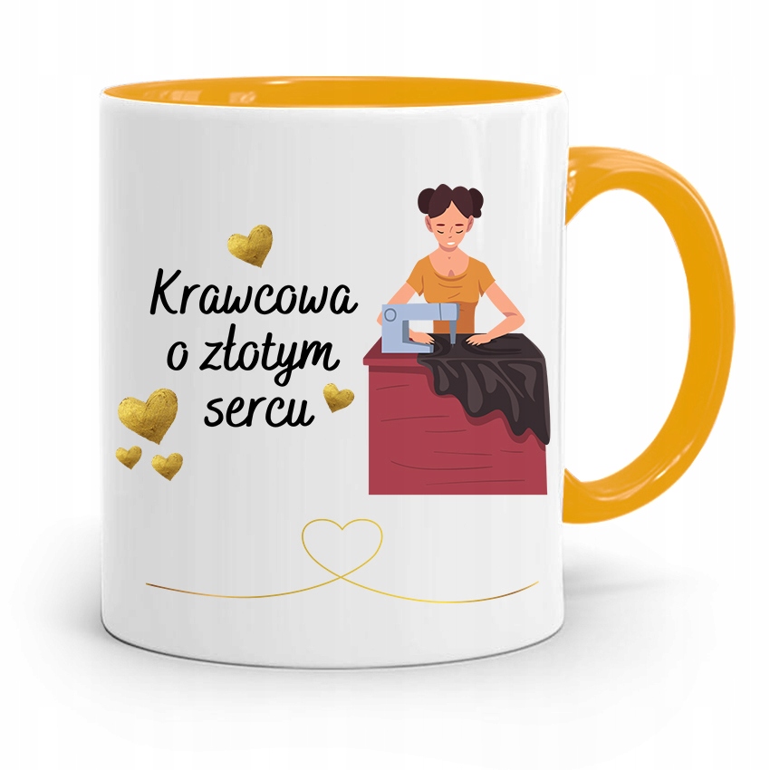 Kubek Żółty Krawcowej Krawcowa O Złtym Sercu Z Nadrukiem Ze Zdjęciem