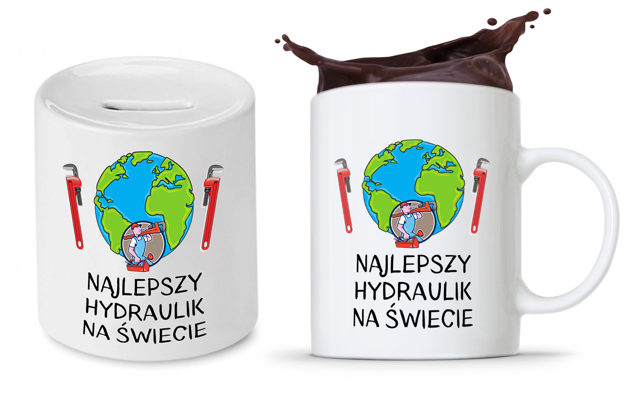 Dla Hydraulika Zestaw Kubek + Skarbonka Prezent Z Nadrukiem Ze Zdjęciem