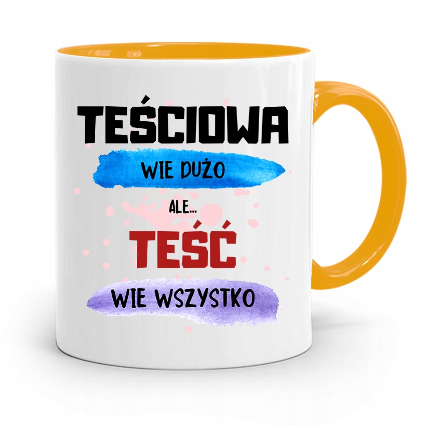 Kubek Żółty Dla Teścia Teść Wie Wszystko Prezent Z Nadrukiem Ze Zdjęciem