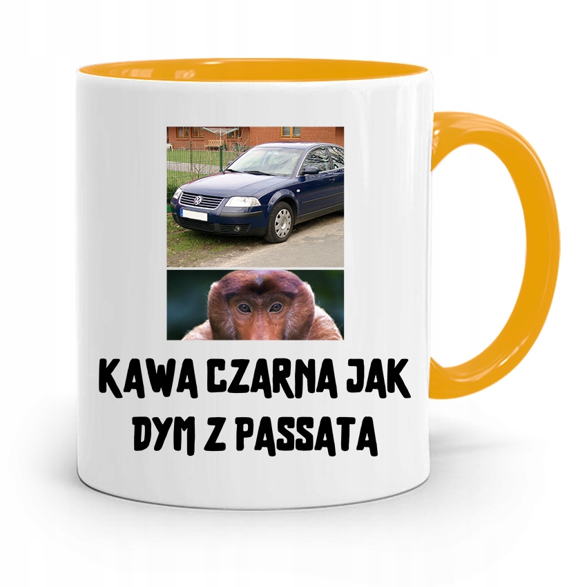 Kubek Żółty Dla Chłopaka Kawa Czarna Jak Dym Z Nadrukiem Ze Zdjęciem