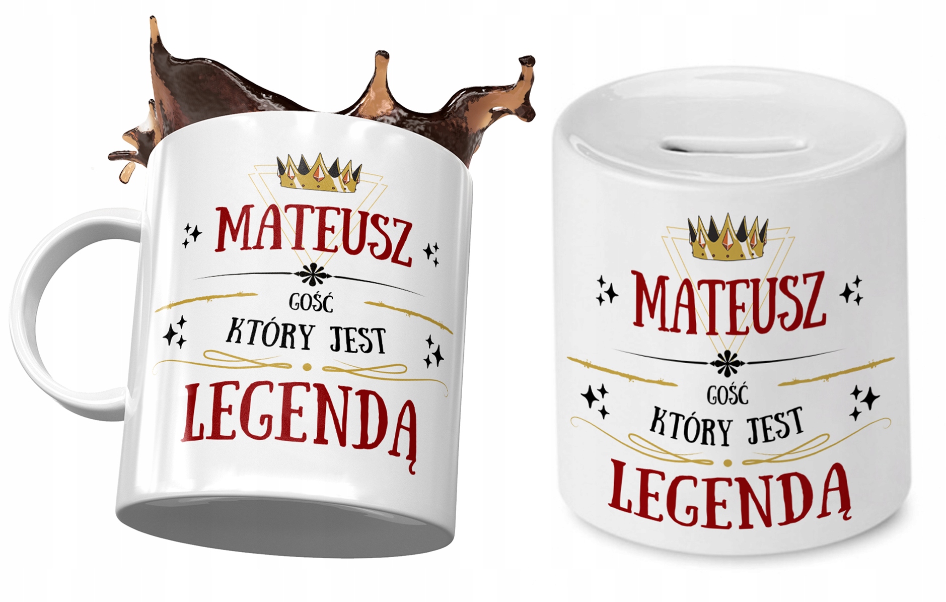 Dla Mateusza Zestaw Kubek + Skarbonka Na Prezent Z Nadrukiem Ze Zdjęciem