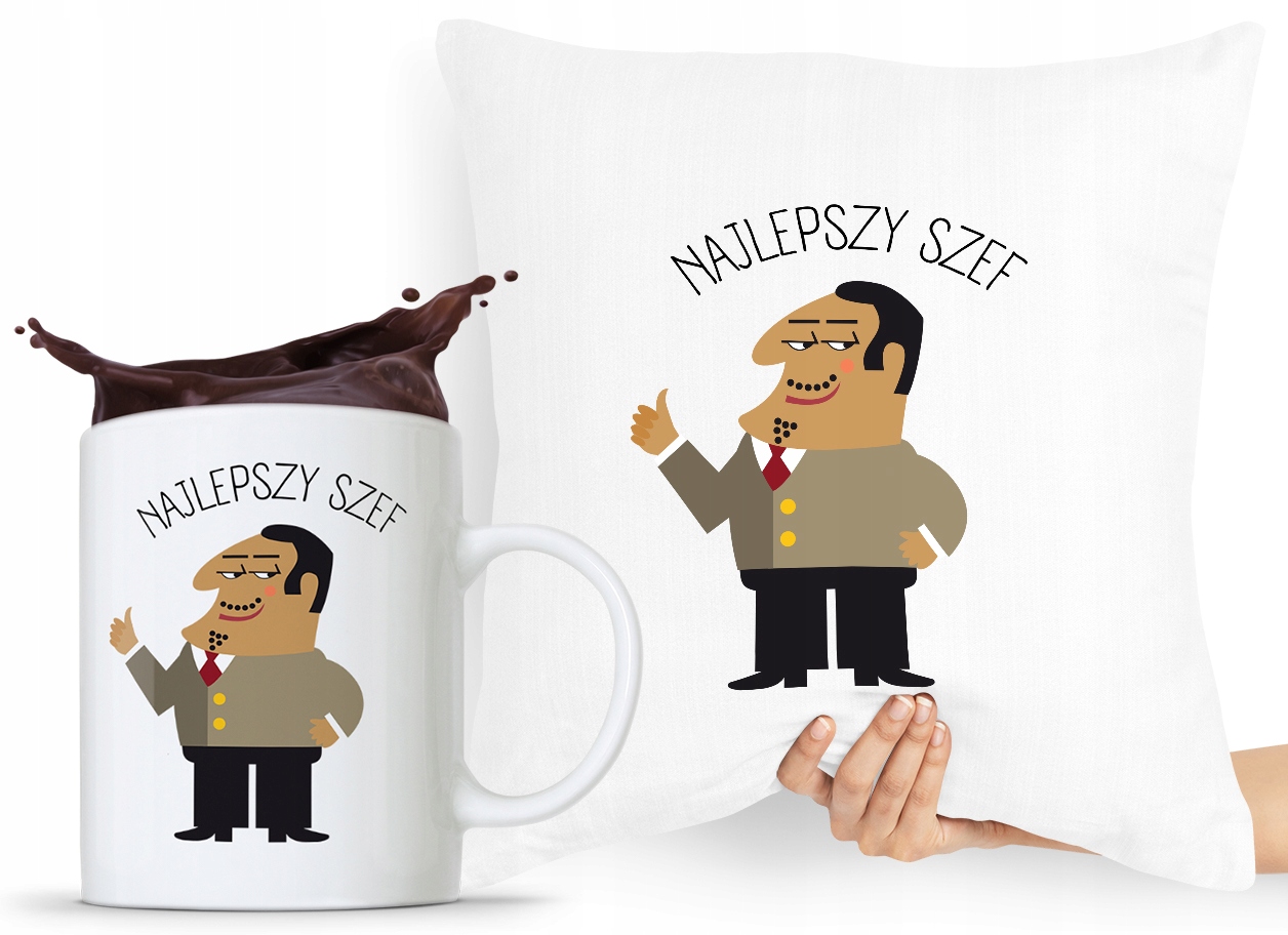 Zestaw Poduszka + Kubek Dla Szefa Szefowej Prezent Z Nadrukiem Ze Zdjęciem
