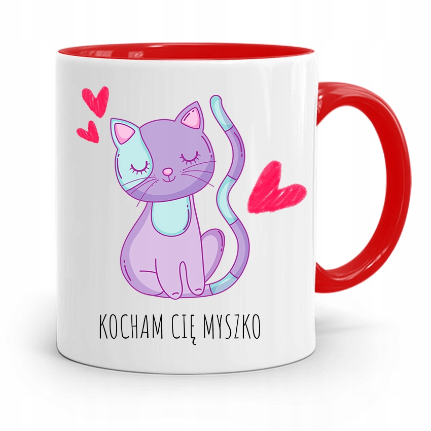 Kubek Czerwony Na Walentynki Kocham Cię Myszko Z Nadrukiem Ze Zdjęciem