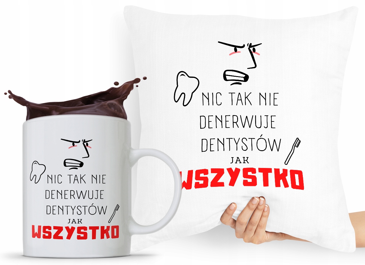 Zestaw Poduszka + Kubek Dla Dentysty Stomatologa Z Nadrukiem Ze Zdjęciem