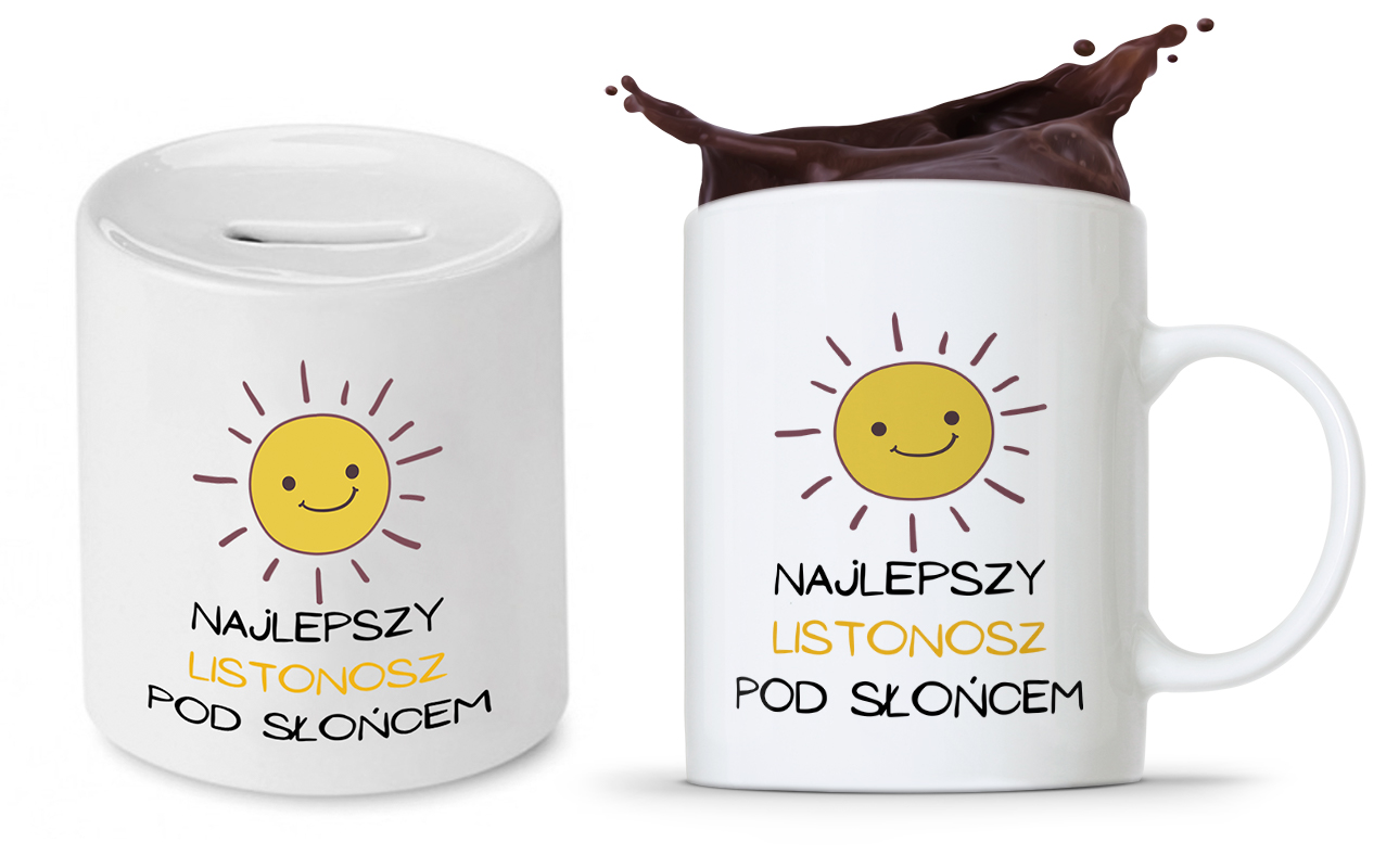 Dla Listonosza Zestaw Kubek + Skarbonka Prezent Z Nadrukiem Ze Zdjęciem