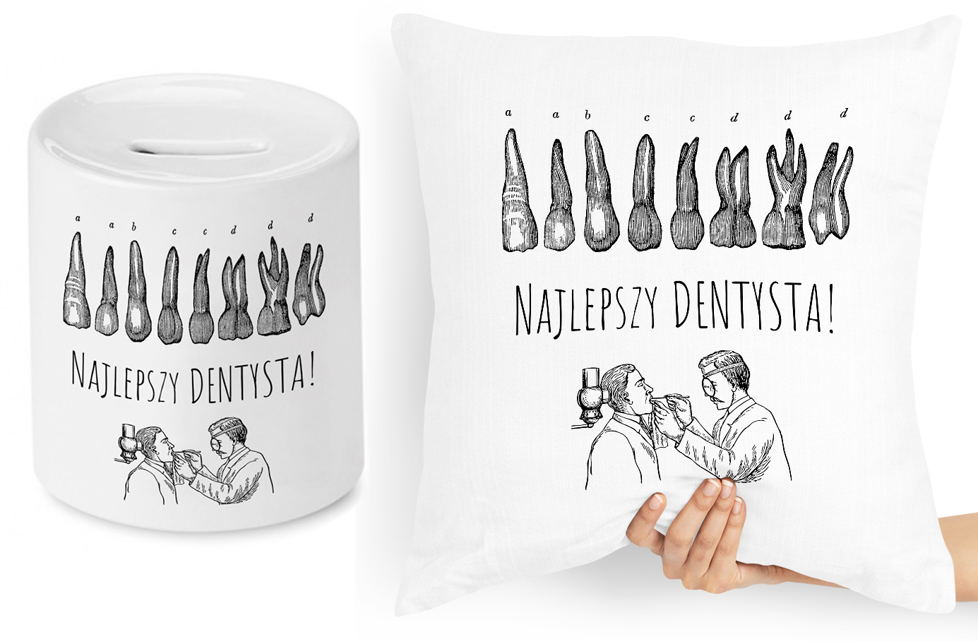 Dla Dentysty Zestaw Poduszka + Skarbonka Prezent Z Nadrukiem Ze Zdjęciem
