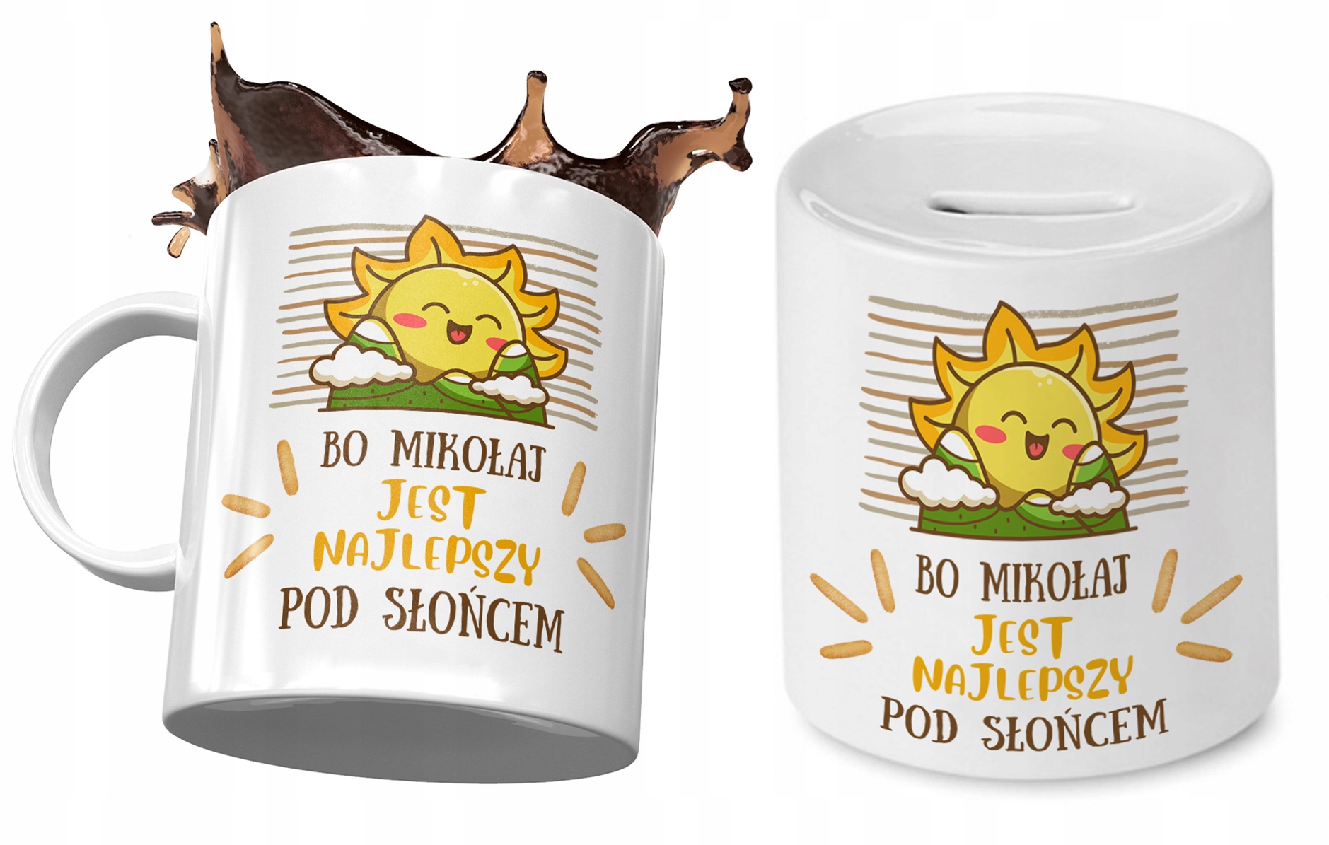 Dla Mikołaja Zestaw Kubek + Skarbonka Na Prezent Z Nadrukiem Ze Zdjęciem