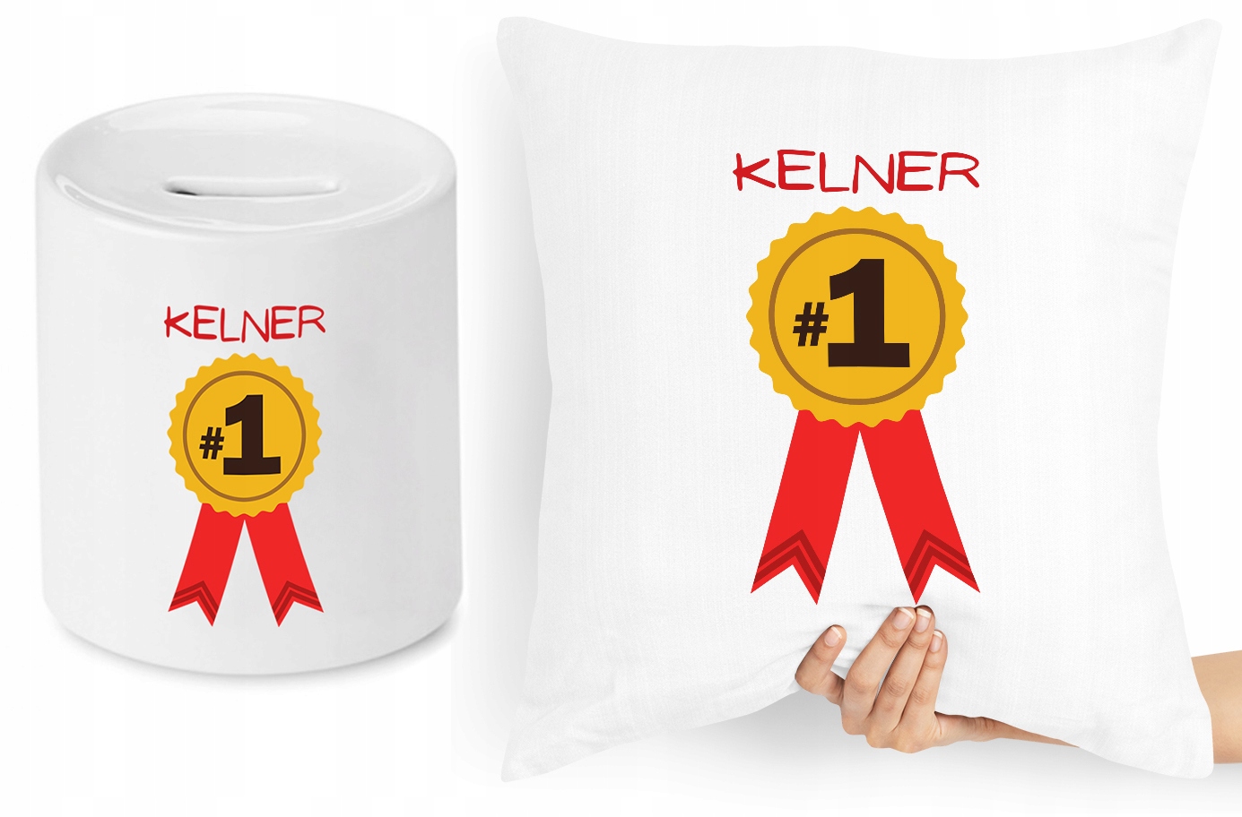 Dla Kelnera Zestaw Poduszka + Skarbonka Prezent Z Nadrukiem Ze Zdjęciem