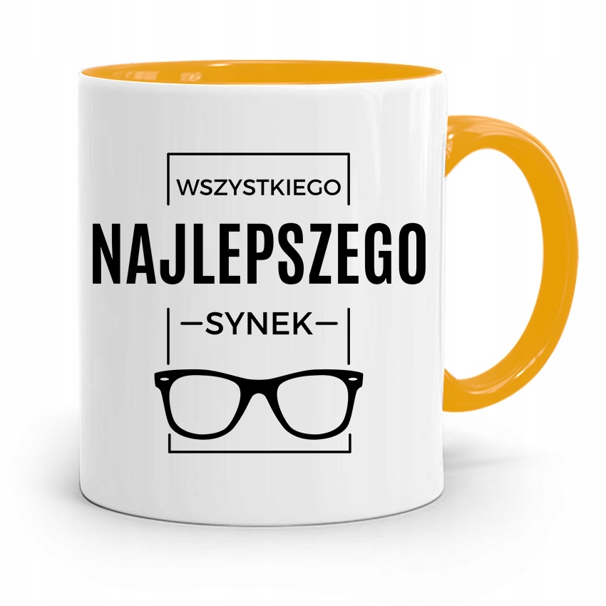 Kubek Żółty Prezent Dla Syna Wszystkiego Najlepsze Z Nadrukiem Ze Zdjęciem