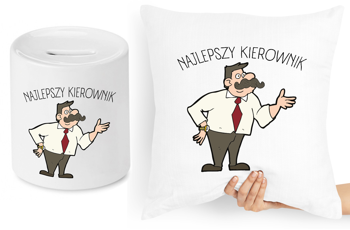 Dla Kierownika Zestaw Poduszka + Skarbonka Prezent Z Nadrukiem Ze Zdjęciem