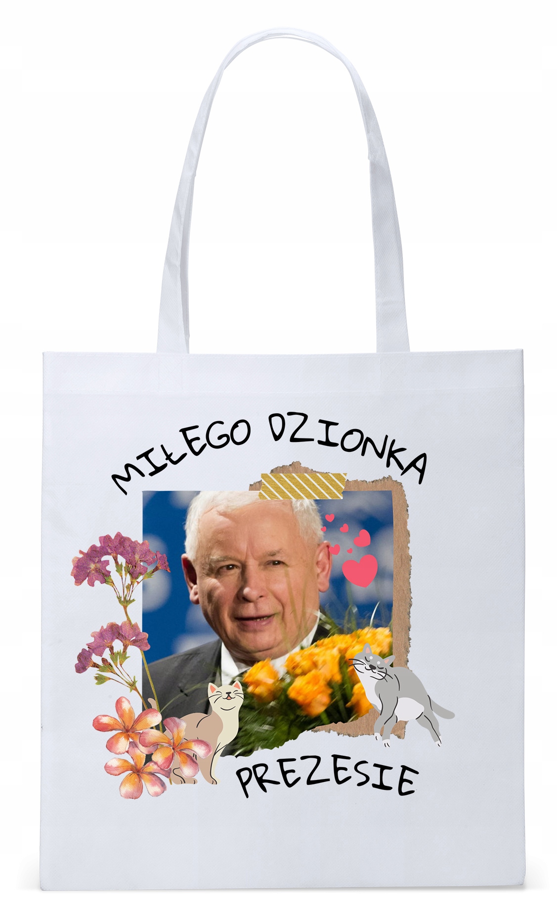 Śmieszny Pis Kaczyński Torba Eco Biała Shopper Z Nadrukiem Ze Zdjęciem