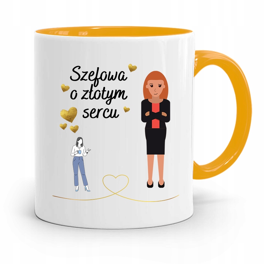 Kubek Żółty Prezent Dla Szefowej O Złotym Sercu Z Nadrukiem Ze Zdjęciem