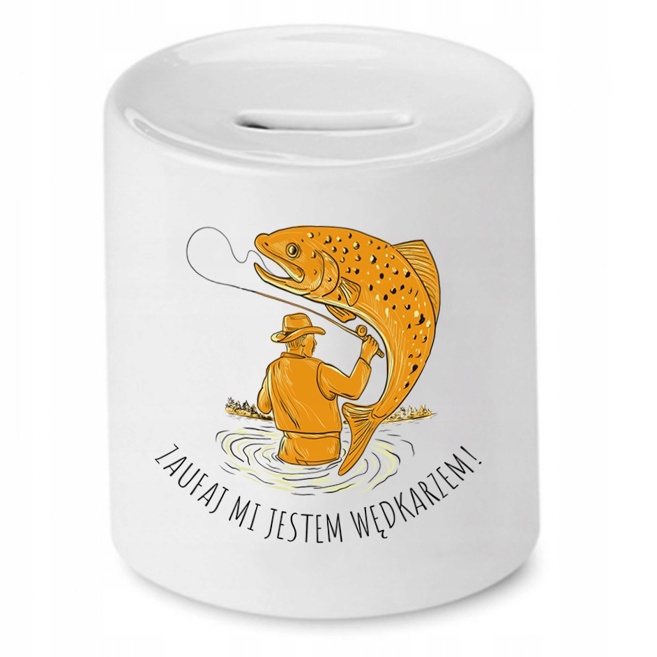 Skarbonka Dla Wędkarza Zaufaj Mi Jestem Prezent Z Nadrukiem Ze Zdjęciem
