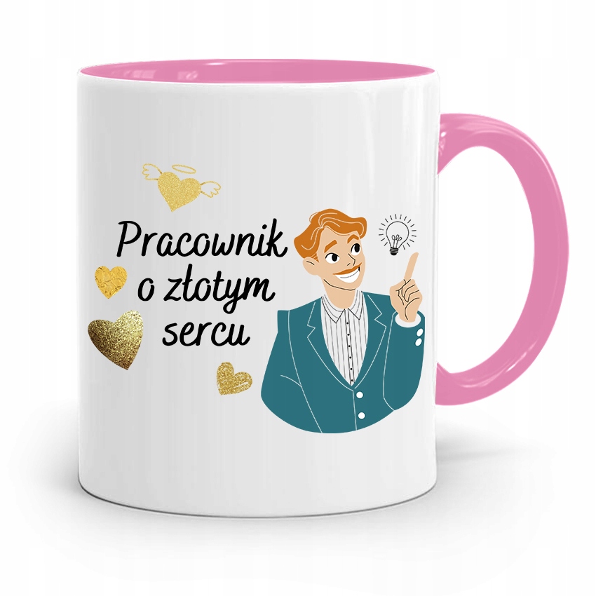 Dla Pracownika Kubek Różowy O Złotym Sercu Prezent Z Nadrukiem Ze Zdjęciem
