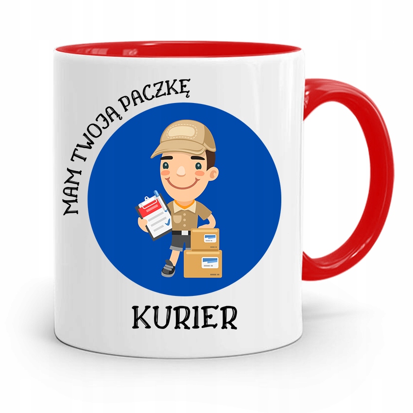 Kubek Czerwony Dla Kuriera Mam Twoją Paczkę Z Nadrukiem Ze Zdjęciem