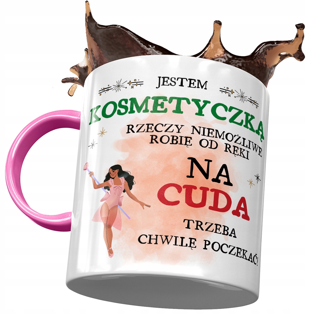 Kubek Różowy Dla Kosmetyczki Na Cuda! Prezent Z Nadrukiem Ze Zdjęciem