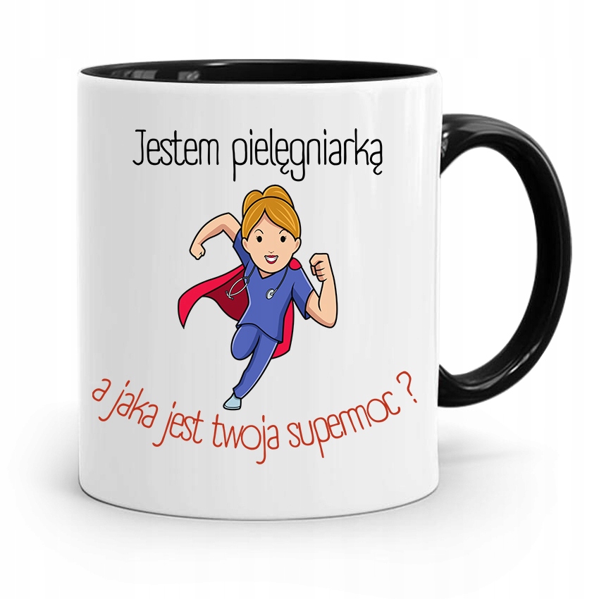 Kubek Czarny Dla Pielęgniarki Twoja Supermoc? Z Nadrukiem Ze Zdjęciem
