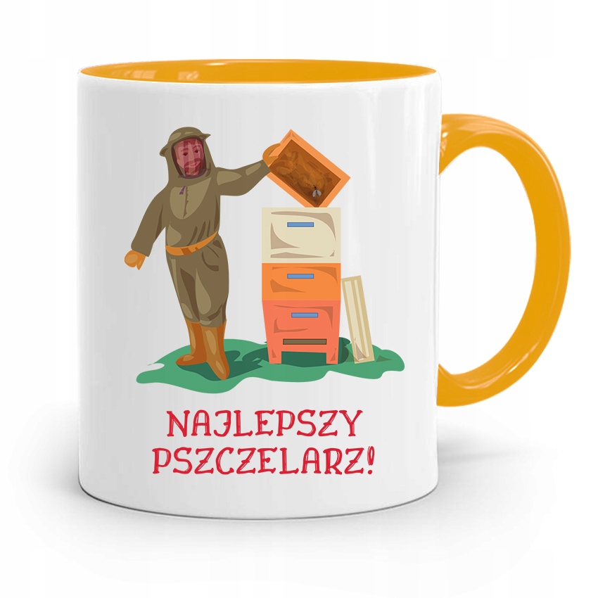 Kubek Zółty Dla Pszczelarza Najlepszy Pszczelarz Z Nadrukiem Ze Zdjęciem