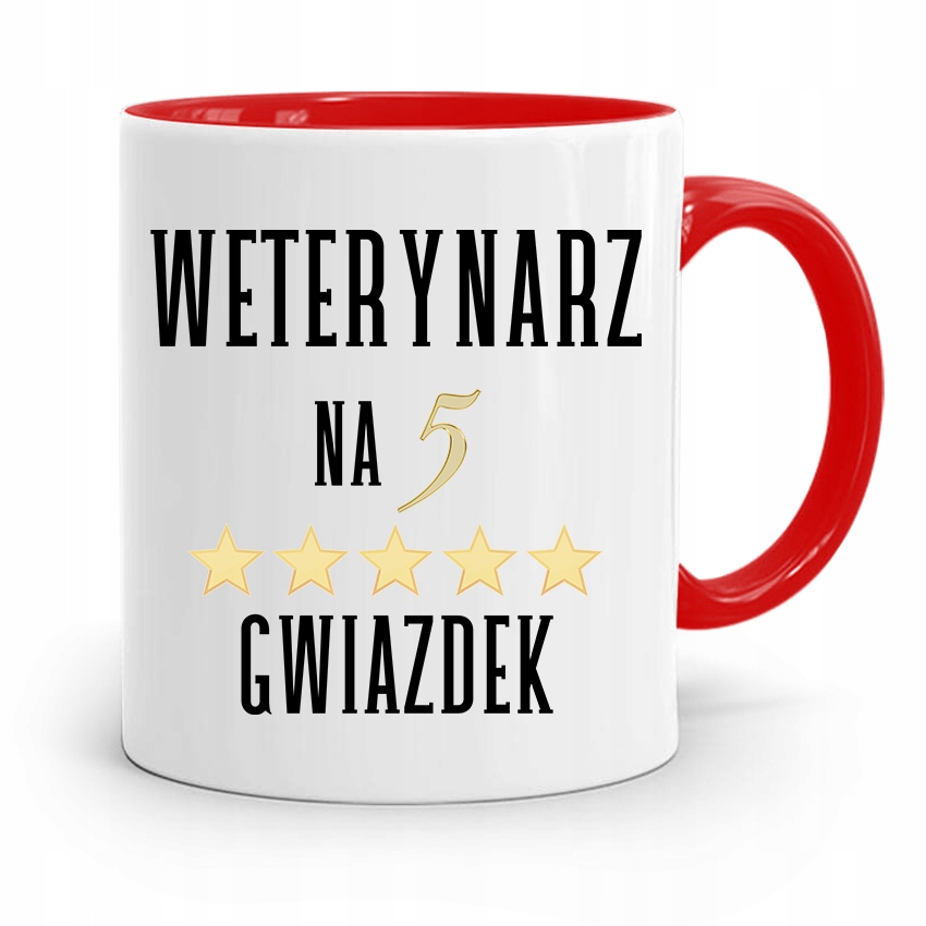 Kubek Czerwony Weterynarza Na 5 Gwiazdek Z Nadrukiem Ze Zdjęciem