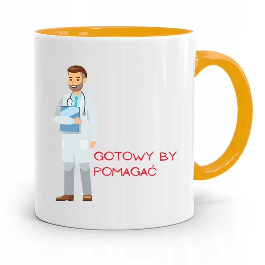 Kubek Żółty Dla Doktora Gotowy By Pomagać Prezent Z Nadrukiem Ze Zdjęciem