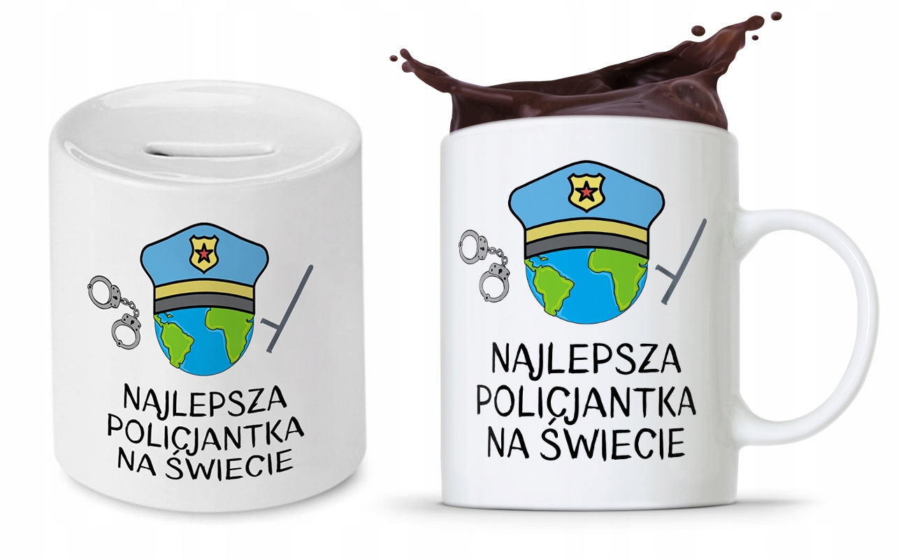Zestaw Dla Policjanta Prezent Kubek + Skarbonka Z Nadrukiem Ze Zdjęciem