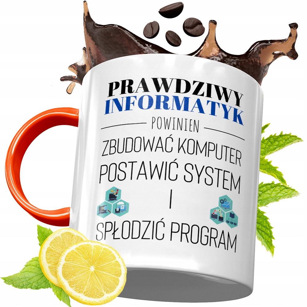 Kubek Pomarańczowy Dla Informatyka Programisty Z Nadrukiem Ze Zdjęciem