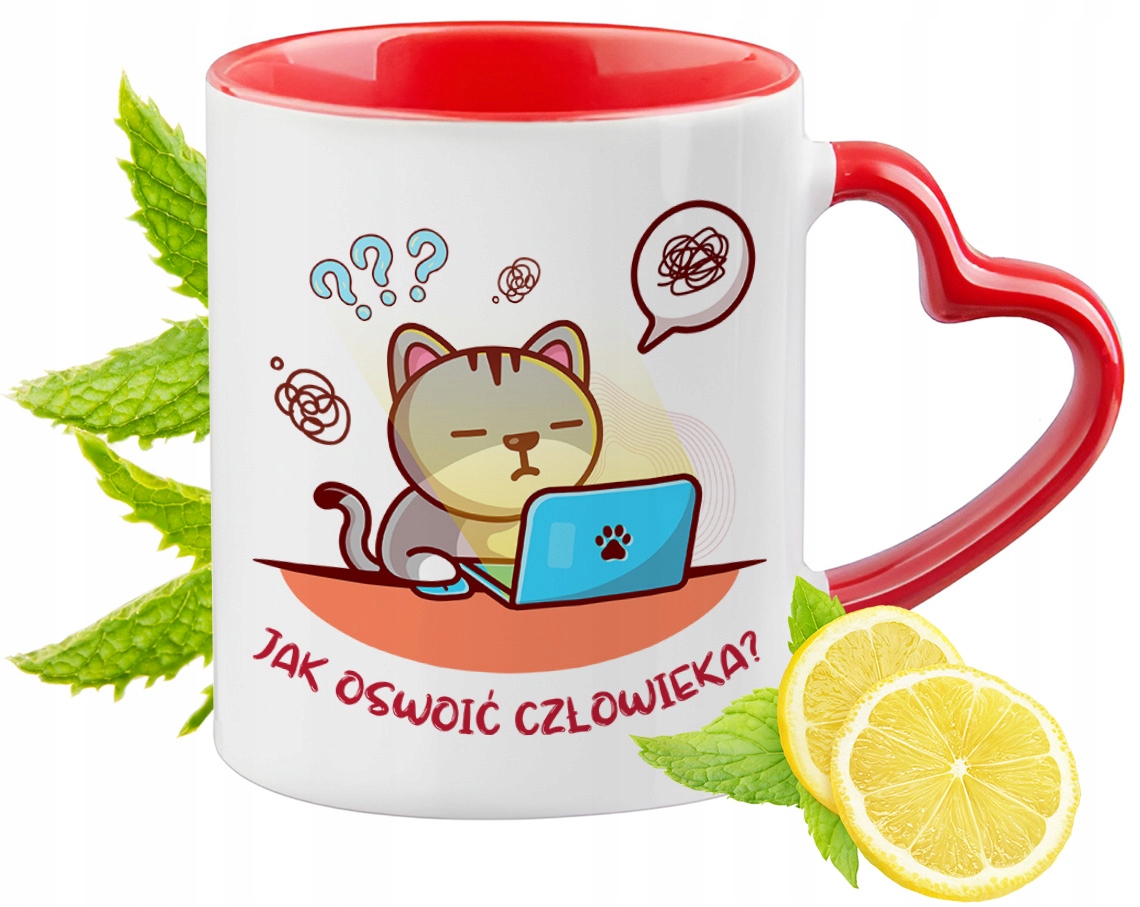 Kot Kotki Kubek Czerwony Z Uszkiem W Kształcie Serca Na Prezent