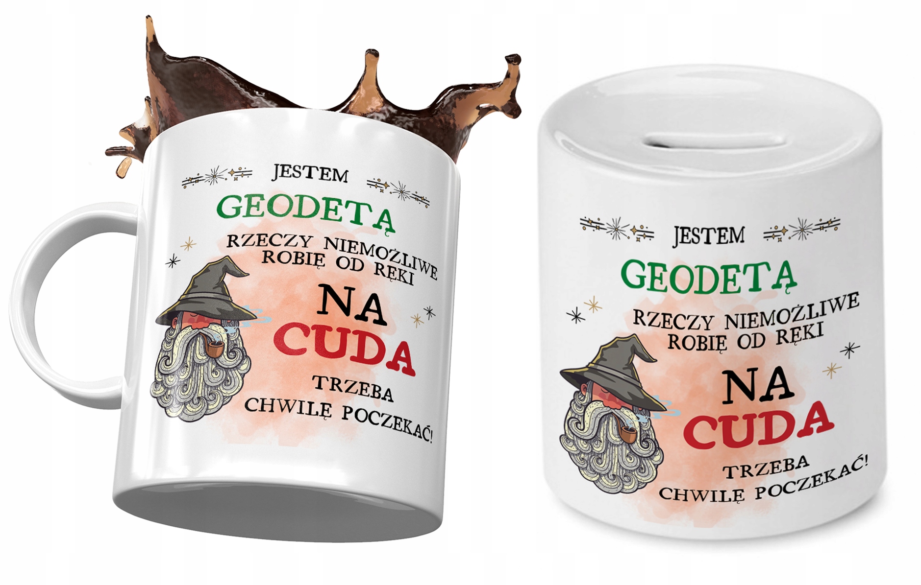 Dla Geodety Zestaw Kubek + Skarbonka Na Prezent Z Nadrukiem Ze Zdjęciem