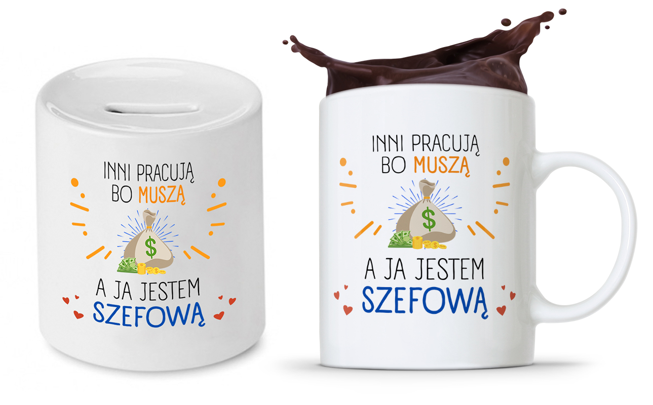 Dla Szefa Szefowej Zestaw Kubek + Skarbonka Z Nadrukiem Ze Zdjęciem