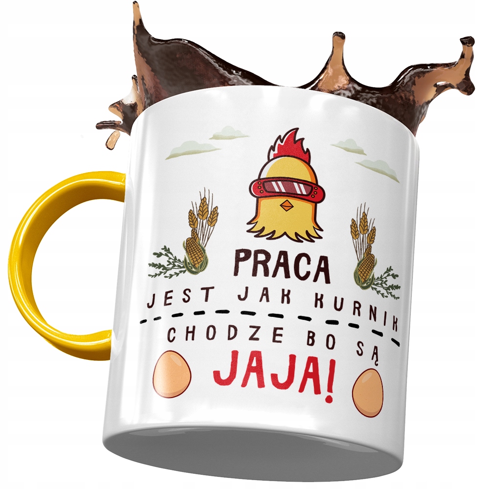 Kubek Żółty Śmieszny Praca Jest Jak Kurnik Prezent Z Nadrukiem Ze Zdjęciem