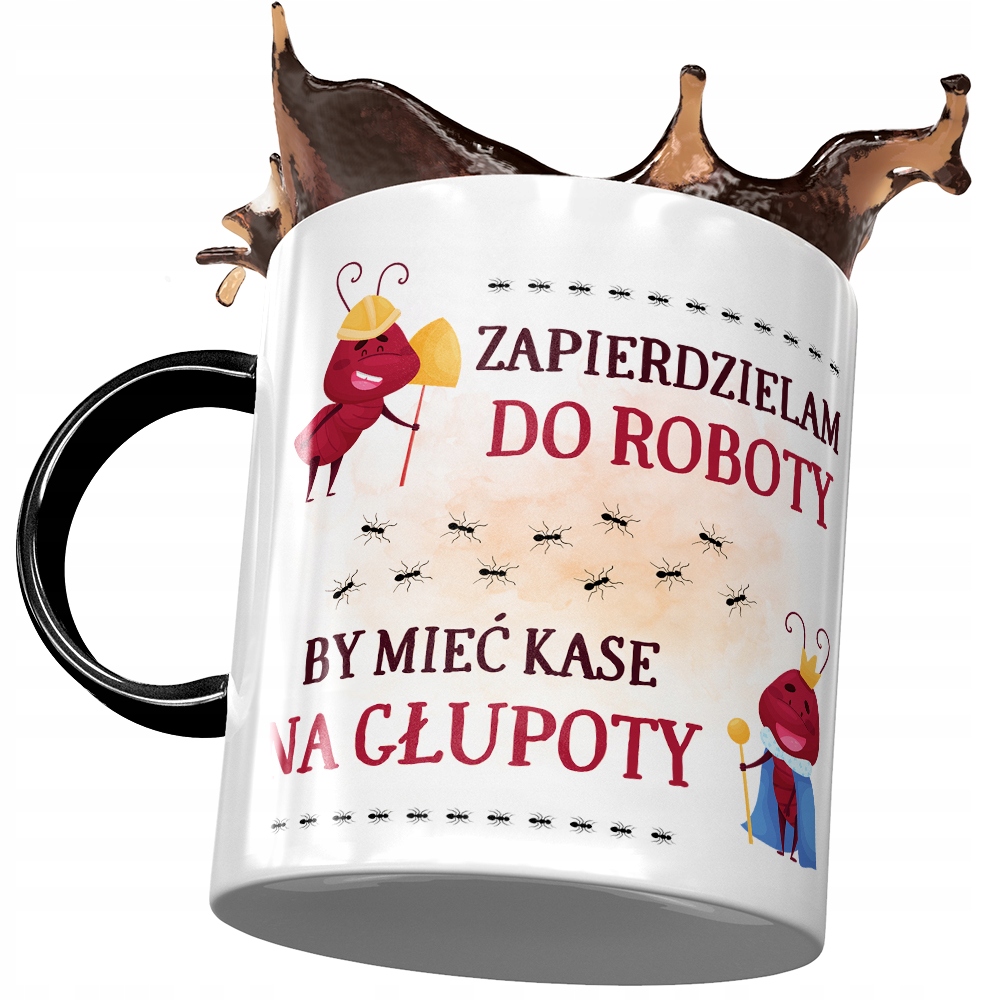 Kubek Czarny Śmieszny Zapierdzielam Do Roboty Z Nadrukiem Ze Zdjęciem