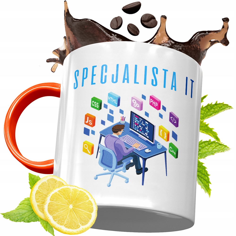 Kubek Pomarańczowy Dla Informatyka Programisty Z Nadrukiem Ze Zdjęciem