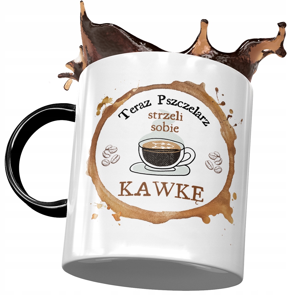 Kubek Czarny Pszczelarza Teraz Strzeli Sobie Kawkę Z Nadrukiem Ze Zdjęciem