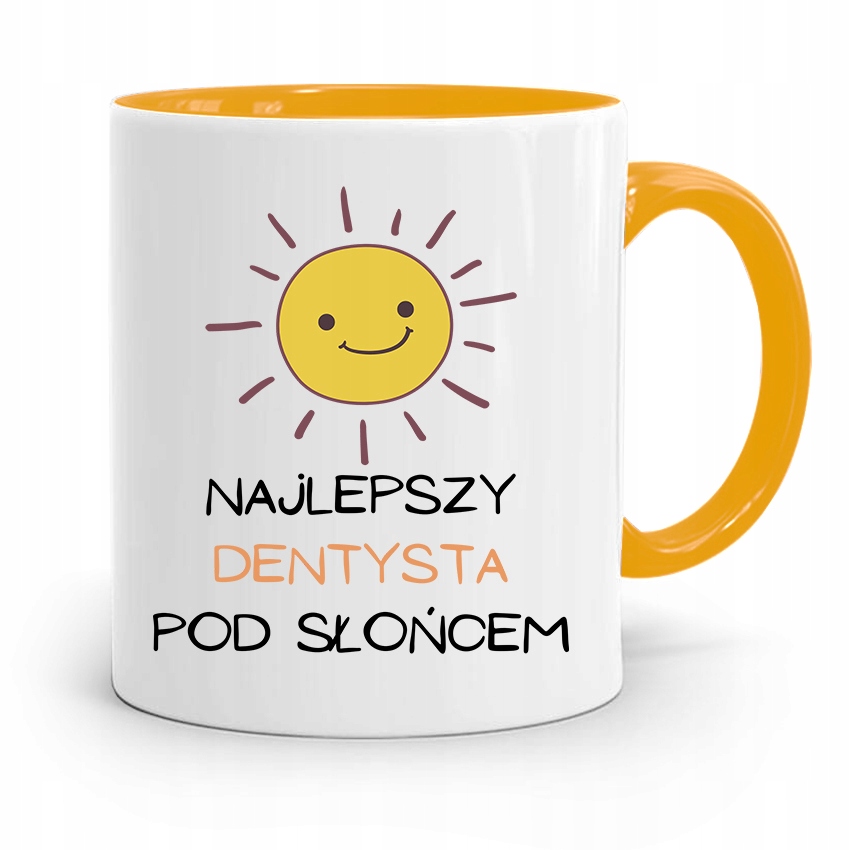 Kubek Żółty Prezent Dentysty Najlepszy Pod Słońcem Z Nadrukiem Ze Zdjęciem