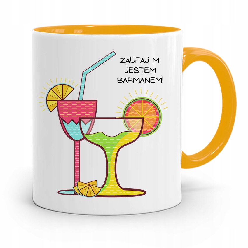 Kubek Żółty Dla Barmana Zaufaj Mi Jestem Barmanem Z Nadrukiem Ze Zdjęciem