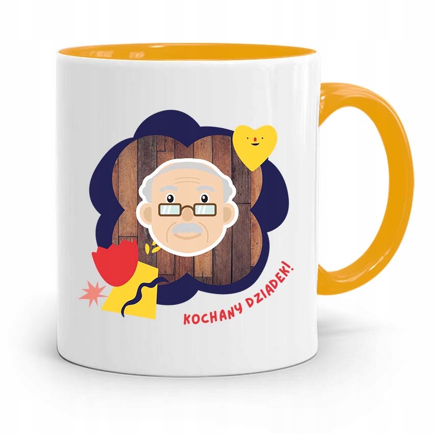 Kubek Żółty Na Dzień Dziadka Kochany Dziadek Z Nadrukiem Ze Zdjęciem