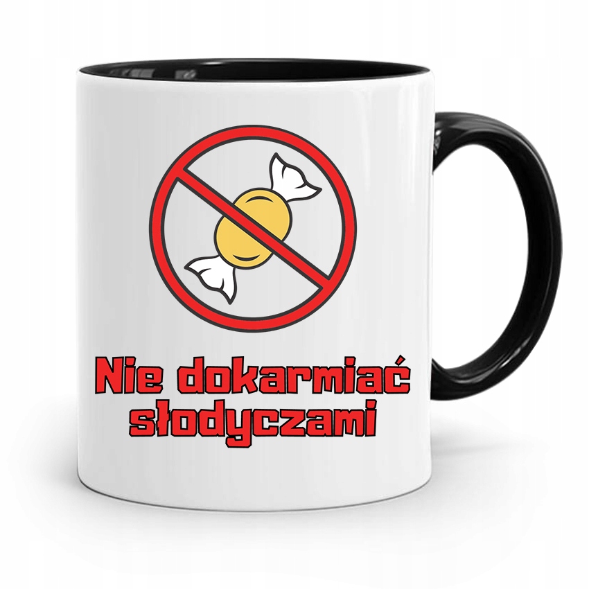 Kubek Czarny Śmieszny Zabawny Nie Dokarmiać Z Nadrukiem Ze Zdjęciem