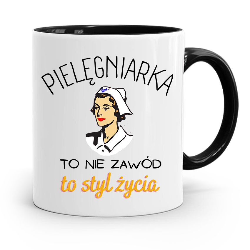 Kubek Czarny Dla Pielęgniarki To Nie Zawód To Styl Z Nadrukiem Ze Zdjęciem