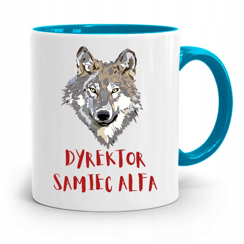 Dla Dyrektora Kubek Błękitny Dyrektor Samiec Alfa Z Nadrukiem Ze Zdjęciem